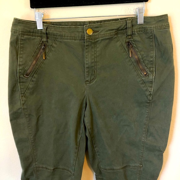 Pants - Plus Size Olive Army Green Stretch Utility Cargo Pants Tapered Leg